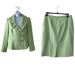 Jones Wear Skirt Suit Set Blazer Womens 14 Ruffle Collar Career Work Officewear